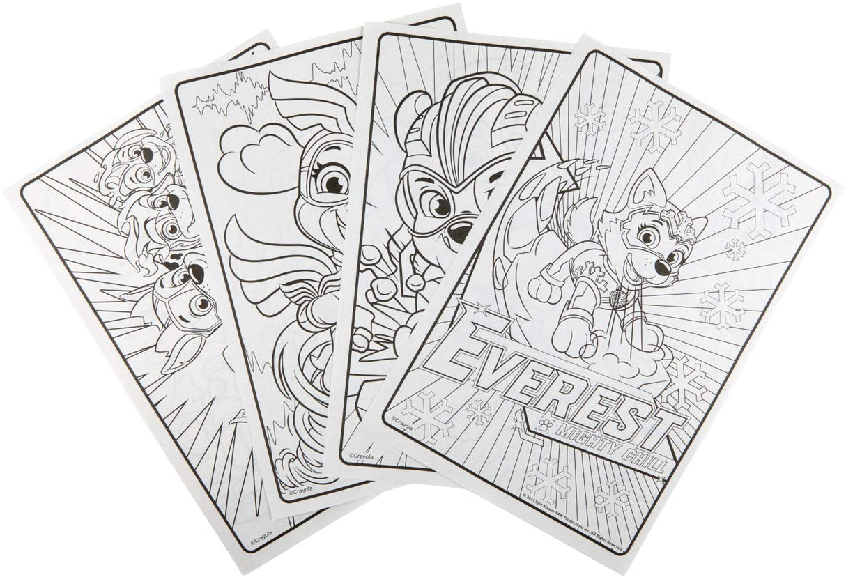 Paw Patrol Coloring Book with Stickers showing line art pages of puppy first responders Marshall, Rubble, Chase, and Everest.