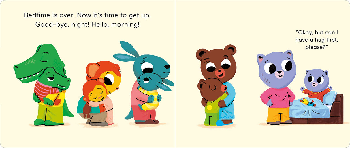 Time For Bed: Pull & Play shows animal friends saying good morning with hugs after bedtime.