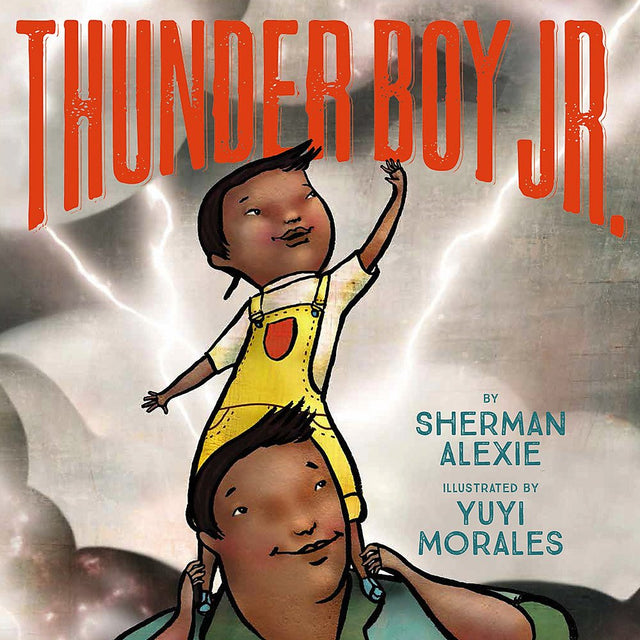 Thunder Boy Jr. book cover shows a boy on his father's shoulders with lightning in the background.