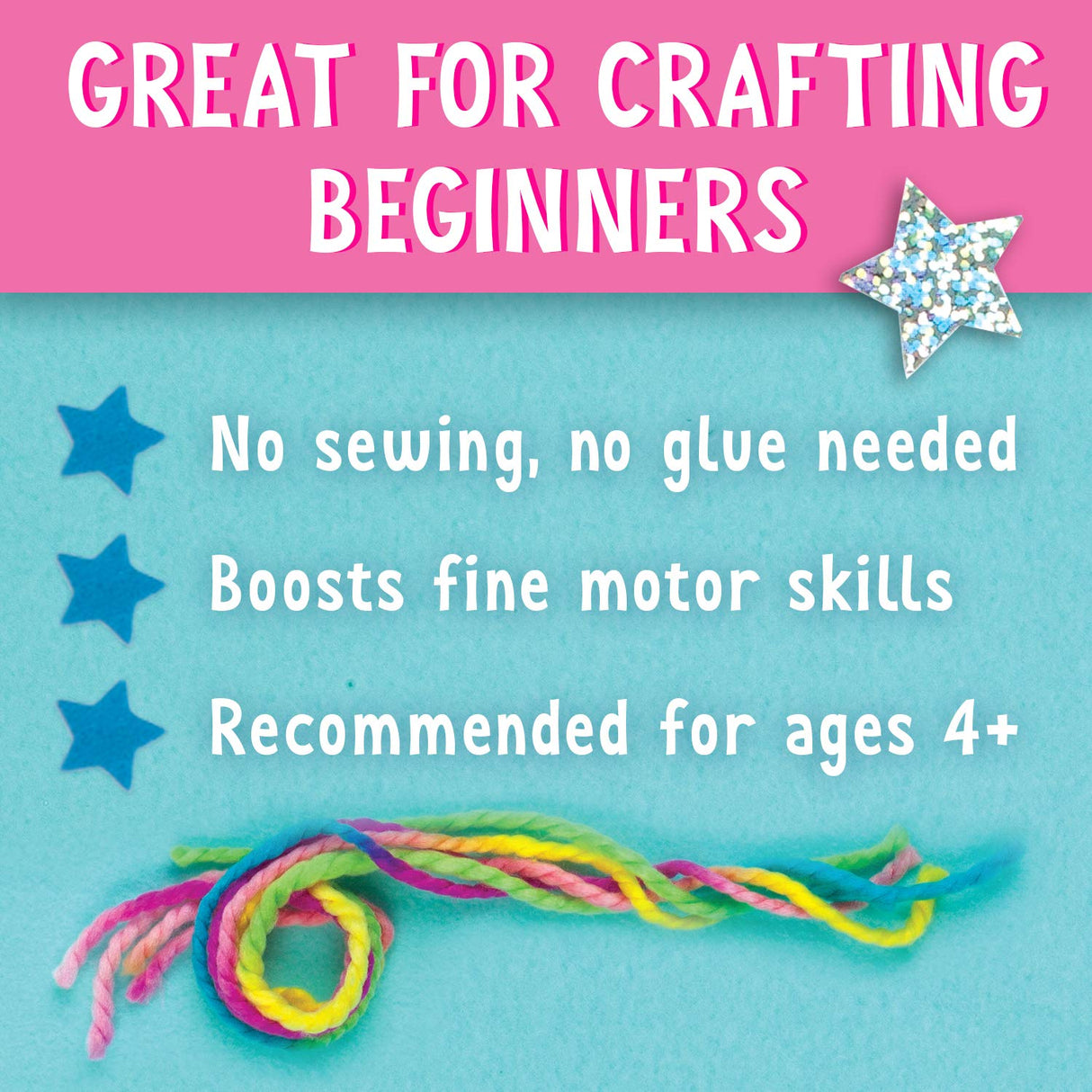 Unicorn Purse Kit for beginners boosts fine motor skills with no sewing or glue, recommended for ages 4 and up.