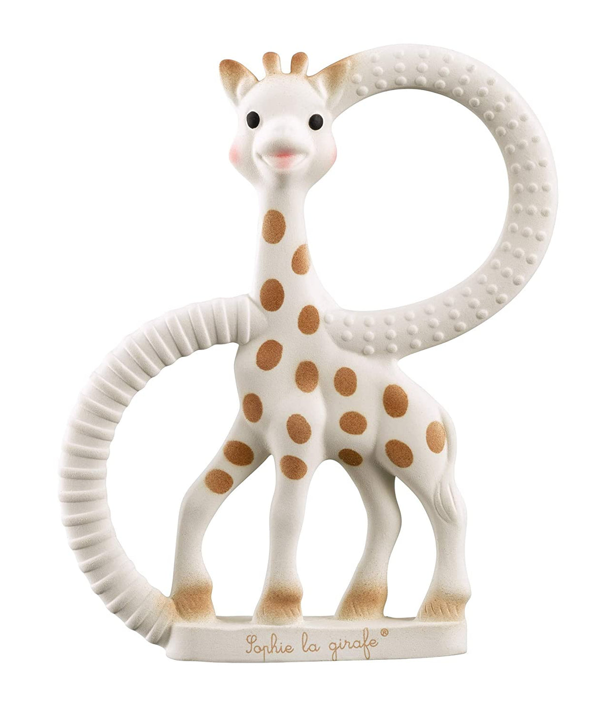Sophie the Giraffe Teether with two textured rings made of 100% natural rubber for babies 0 months and up.