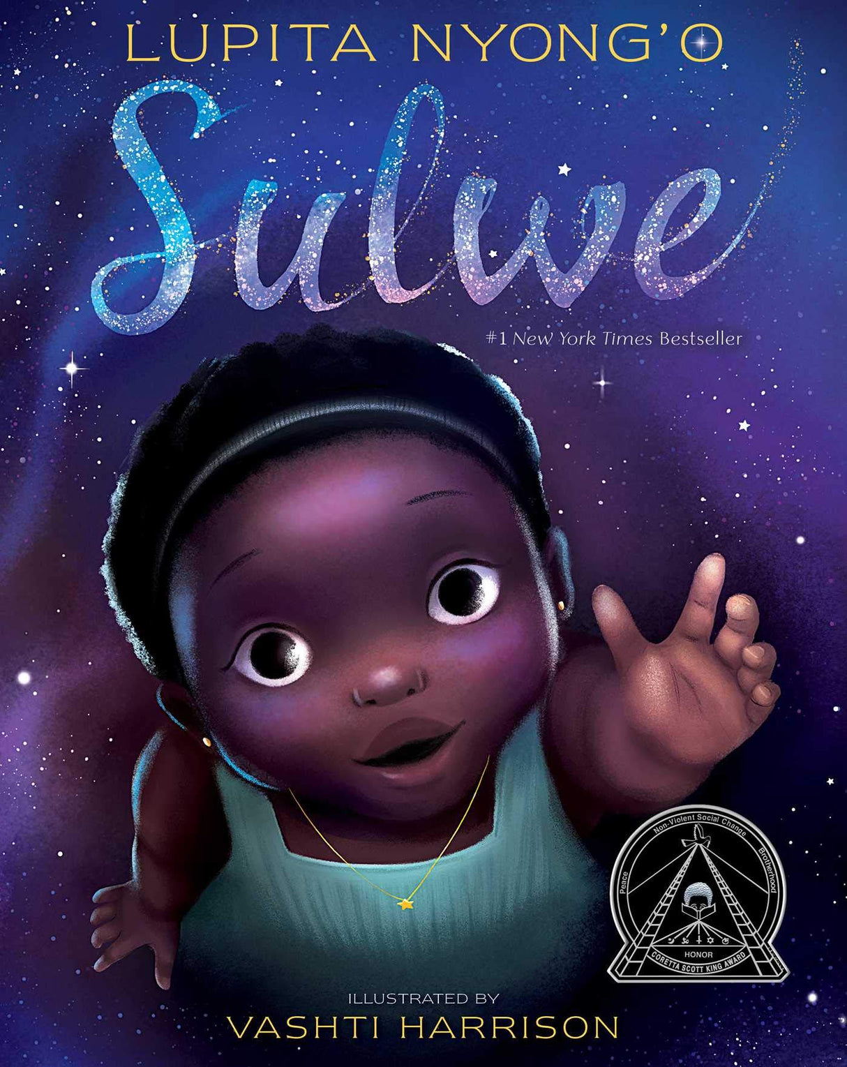 Cover of Sulwe by Lupita Nyong’o showing a young girl reaching out against a starry night sky background.