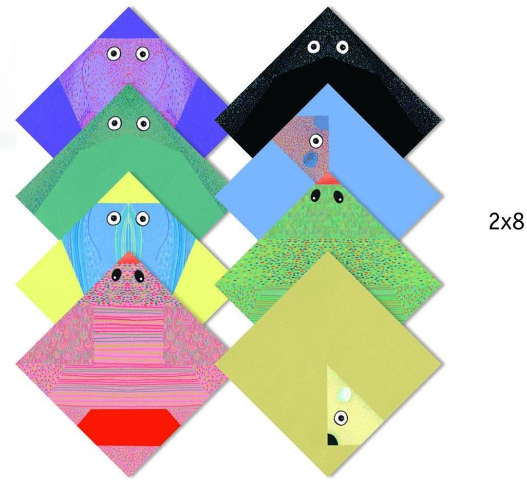 Origami Polar Animals featuring colorful folding sheets with eyes for creating various polar animal characters.