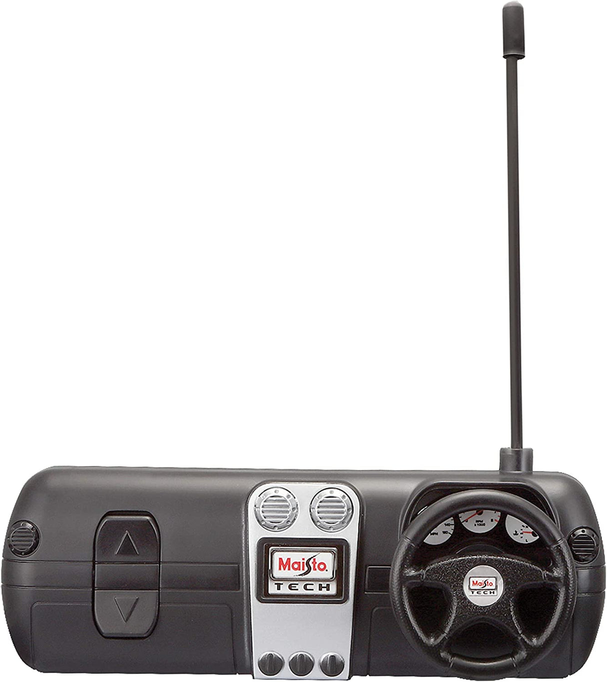 Remote control for the RC Jeep Wrangler Rubicon with steering wheel, buttons, and antenna for off-road fun.