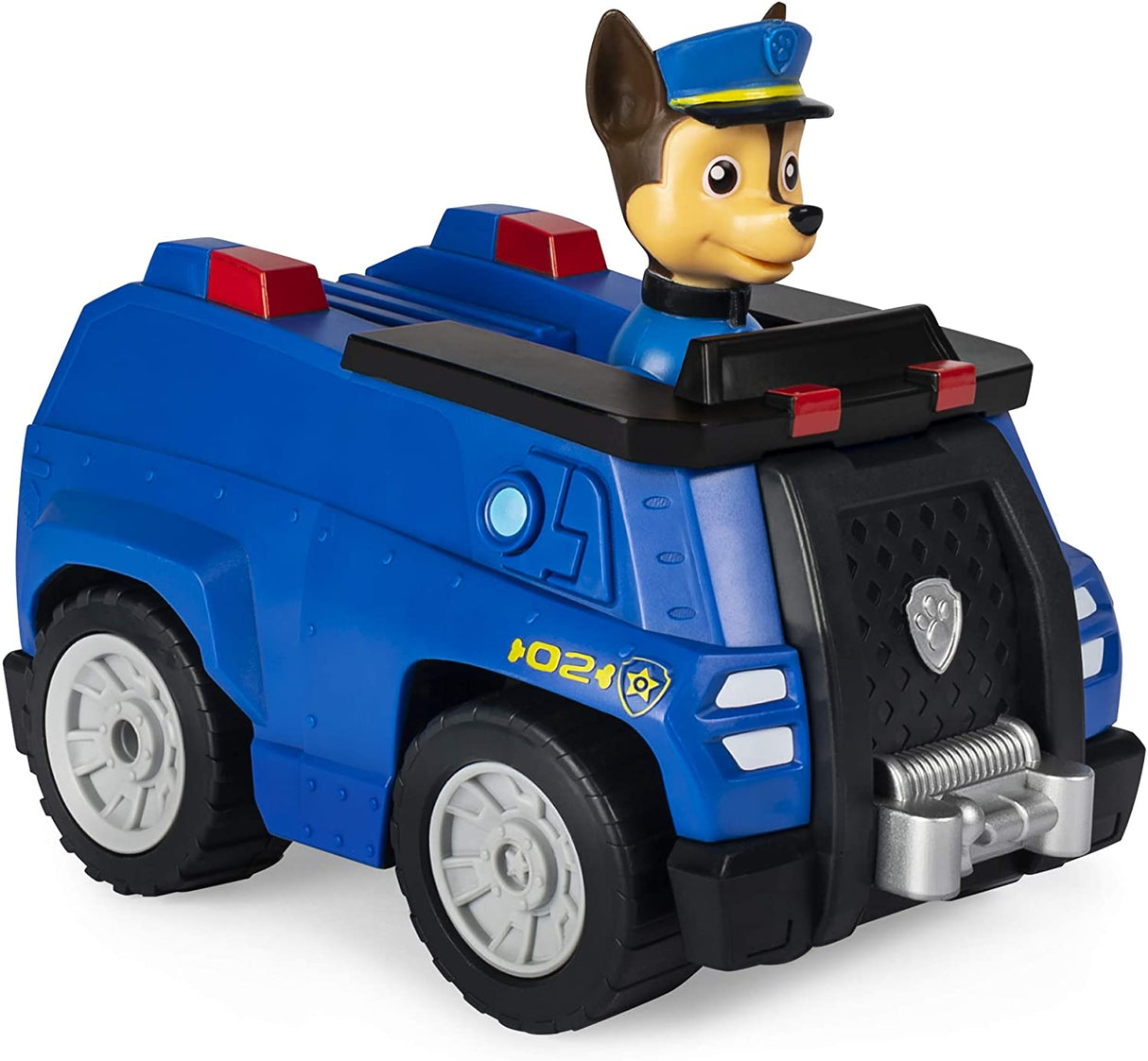 RC Paw Patrol Chase Police Cruiser remote control vehicle with Chase figure in driver’s seat, blue police design.