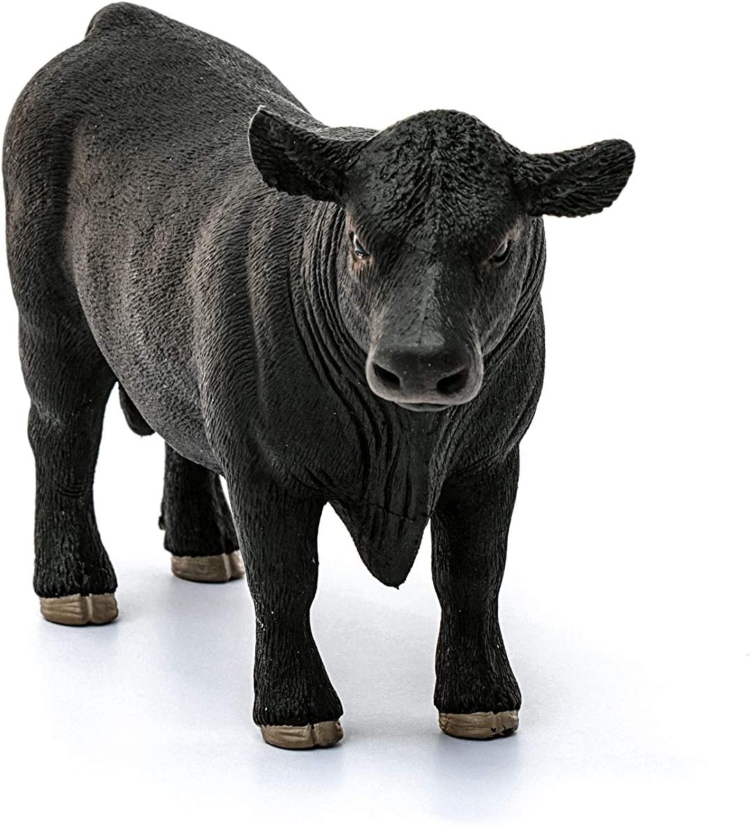 Black Angus Bull figurine showing strong, hornless black cattle with detailed texture and realistic features.