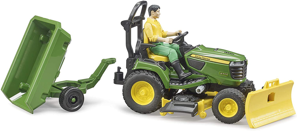 Gardener & Lawn Tractor toy with removable trailer, detailed cockpit, triple mowing unit, and realistic tractor design.