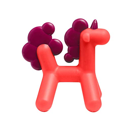 Silicone Teether | PRANCE in red and purple unicorn shape, soft textured and BPA-free for soothing baby gums.