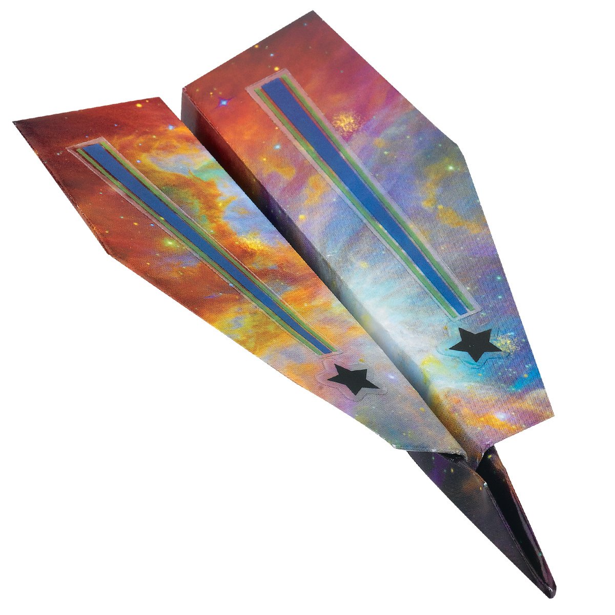 Paper Airplane Squadron showing two colorful space-themed paper airplanes with star and stripe designs.