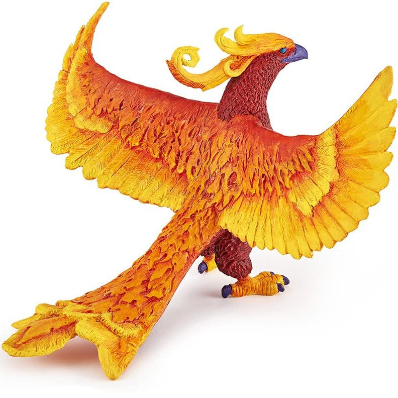 Phoenix figurine with detailed fiery feathers and vibrant yellow-orange colors, perfect for imaginative play.