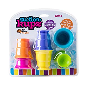 Suction Kupz set of six colorful silicone stacking cups with suction bottoms for bath and creative play.