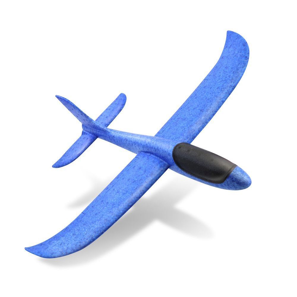 Blue foam hand throwing glider toy called Sky Glider with lightweight design and easy assembly for outdoor fun.