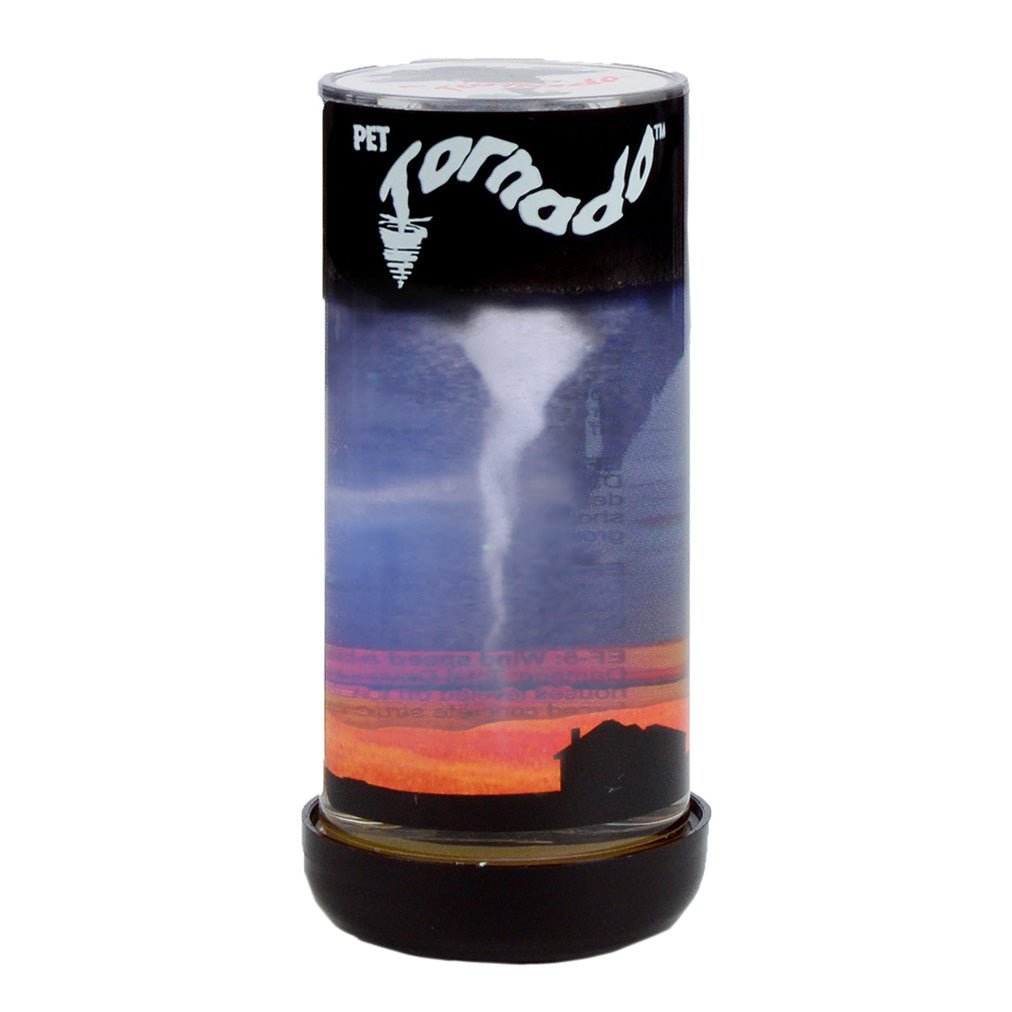 Pet Tornado Tube with visible funnel inside, demonstrating a shaking weather science toy for tornado observation.