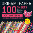 Origami Paper Cat Patterns pack with 100 double-sided colorful sheets featuring unique cat illustrations.