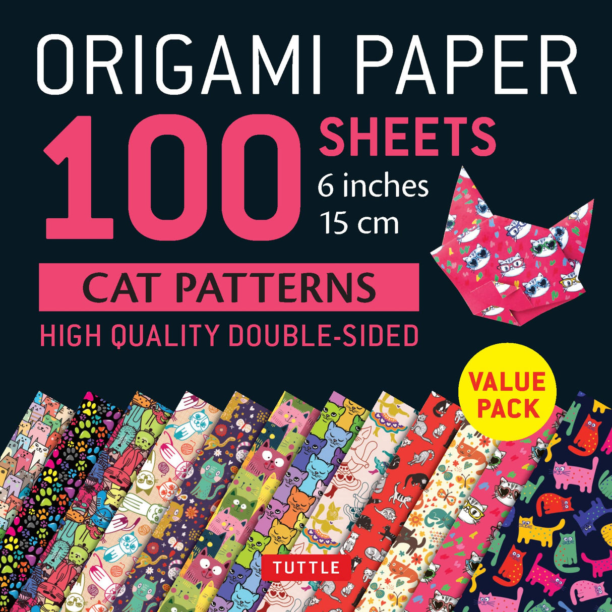 Origami Paper Cat Patterns pack with 100 double-sided colorful sheets featuring unique cat illustrations.