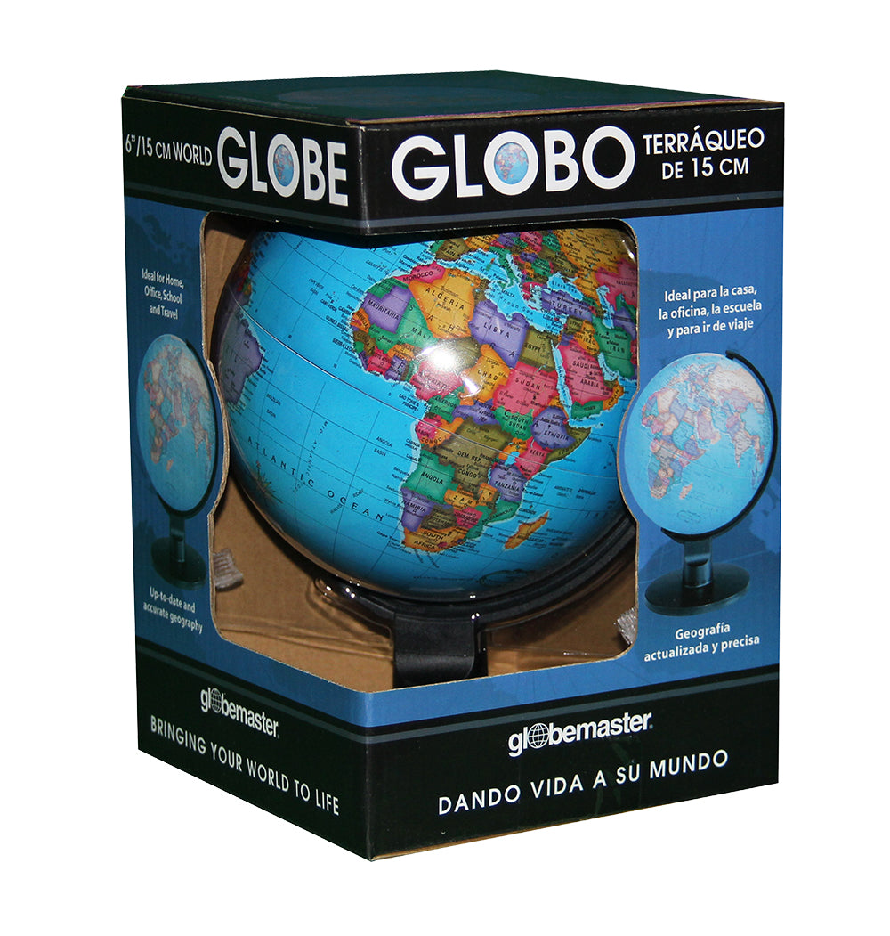Trekker Globe 6-inch desktop political globe showing countries, capitals, and boundaries in vibrant colors.