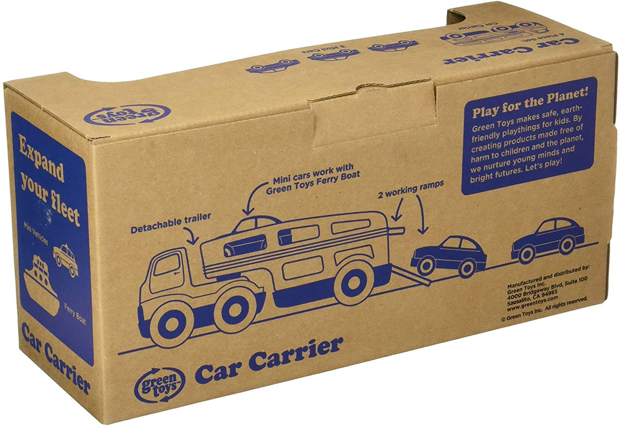 Car Carrier packaging showing double-decker truck with detachable trailer and three Mini Cars for imaginative play.