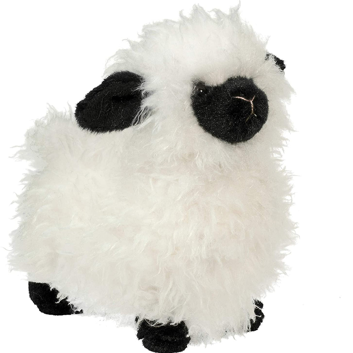 Shiloh the plush Lamb with soft, fluffy white fleece and black face and feet, perfect for cuddling and kids ages 2+.