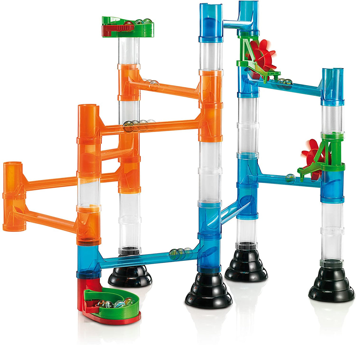Migoga Marble Run starter set with colorful tubes, spinning wheels, and tracks for kids to build and learn.