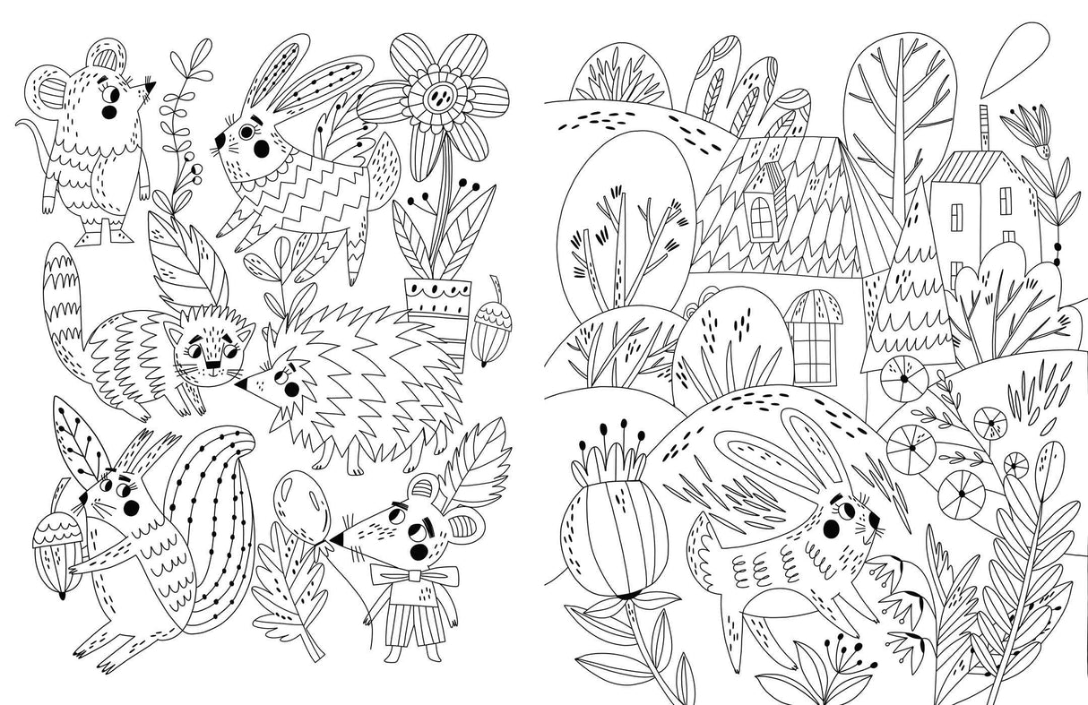 Calming Coloring For Kids featuring playful animals and nature scenes to inspire creativity and mindfulness for ages six and up.