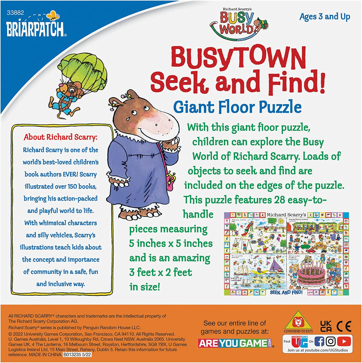 28pc Scarry Busytown Seek and Find Puzzle with 28 large pieces featuring Richard Scarry's Busy World for ages 3 and up.