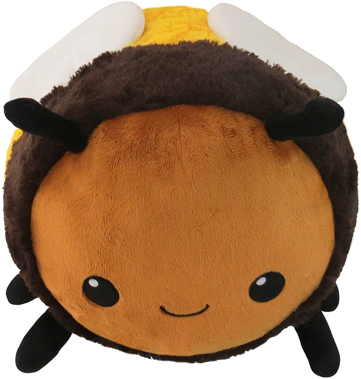 Fuzzy Bumblebee plush toy with soft polyester fiber, smiling bee face, and friendly design for children ages 3 and up.