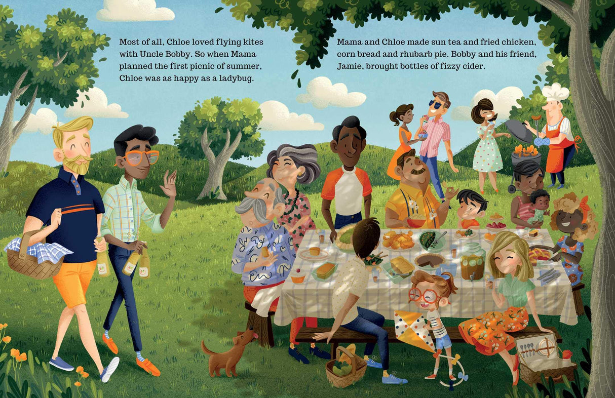 Uncle Bobby's Wedding features a joyful family picnic in a sunny park celebrating love and togetherness.