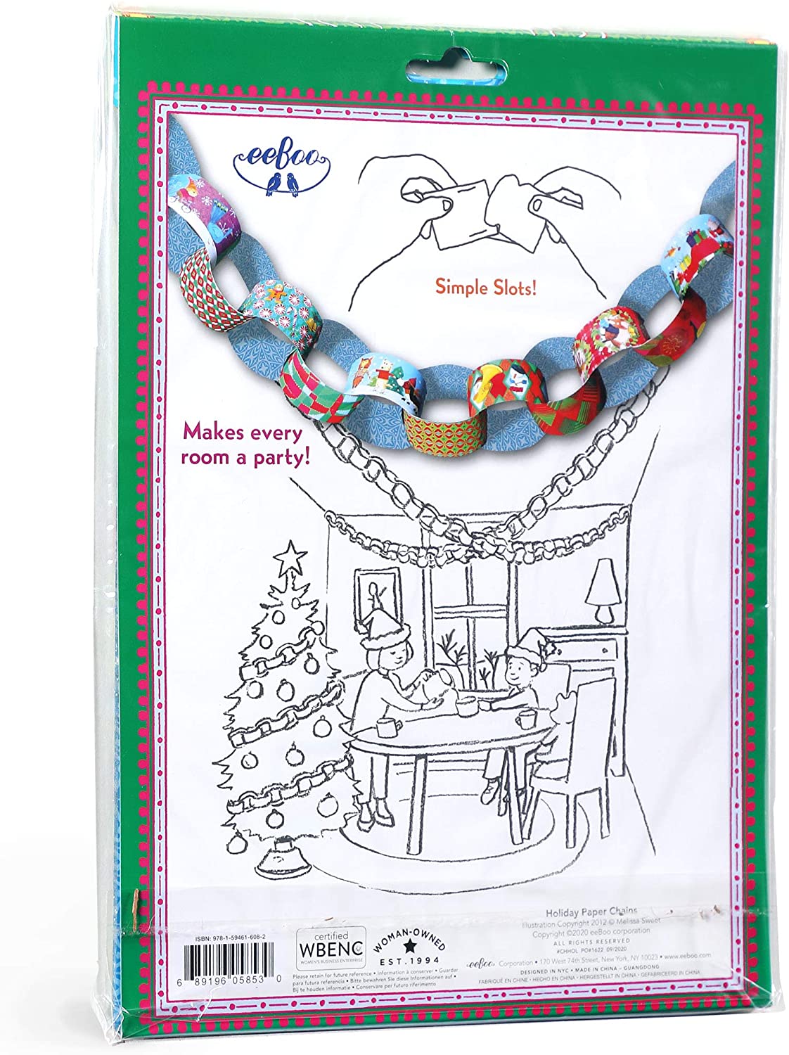 Holiday Paper Chains set with colorful double-sided links, easy slot assembly, and festive patterns for holiday decor.