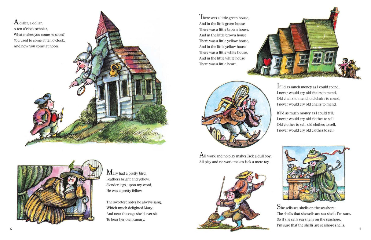 The Arnold Lobel Book of Mother Goose open pages showing colorful illustrations and classic rhymes for children.