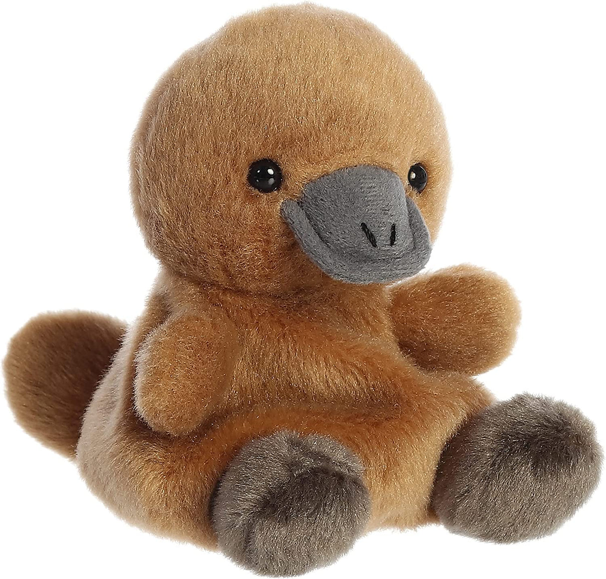 Soft and fluffy 5-inch plush toy with bean pellets, cute brown Platypus Patty from Palm Pals, perfect travel companion.