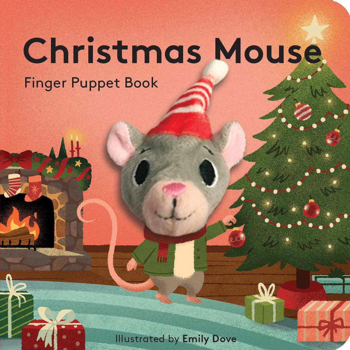 Christmas Mouse with Finger Puppet book featuring a festive mouse puppet and holiday scenes for toddlers.