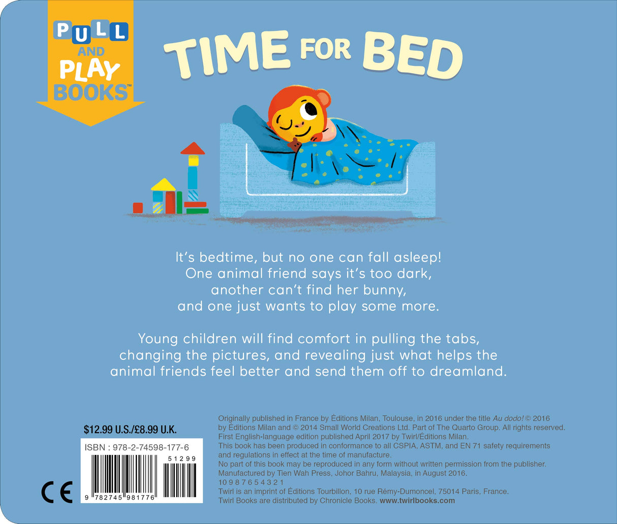Time For Bed: Pull & Play board book cover with sleeping monkey illustration and bedtime story description.