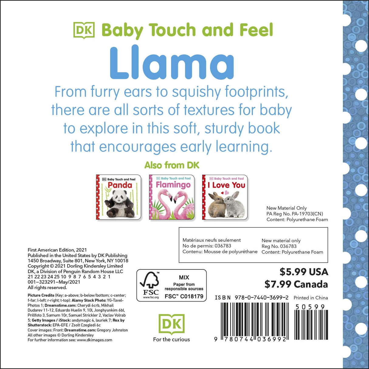 Touch & Feel Llama baby book with soft textured elements for sensory exploration and early learning, ideal for newborns and toddlers.
