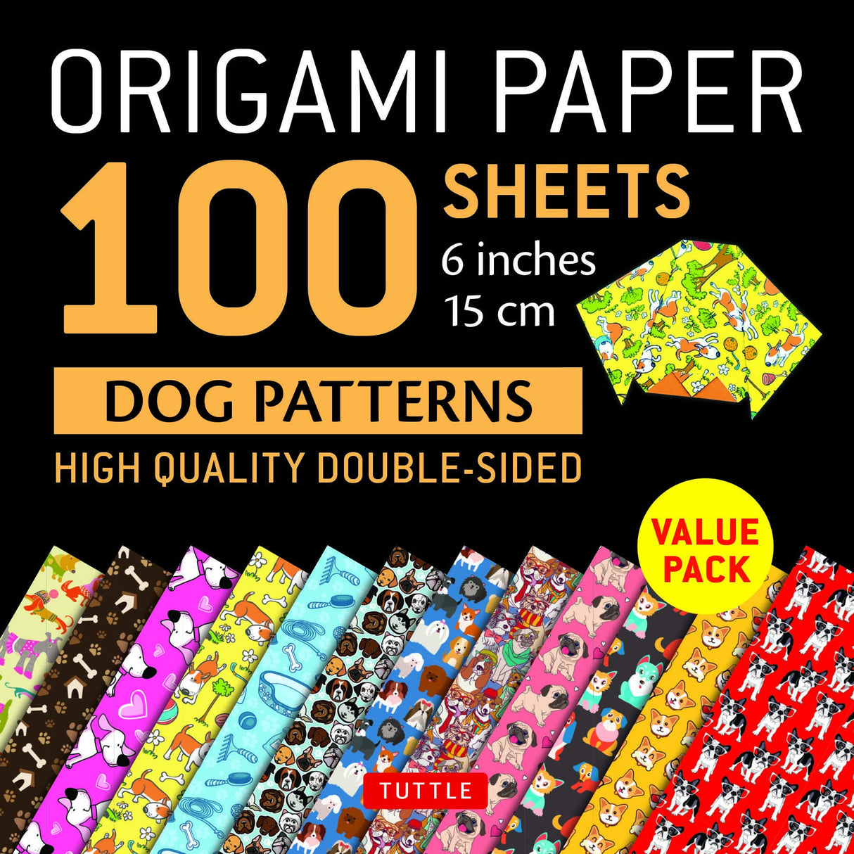 Origami Paper Dog Patterns 100 double-sided sheets with colorful dog designs for creative origami and paper crafts.