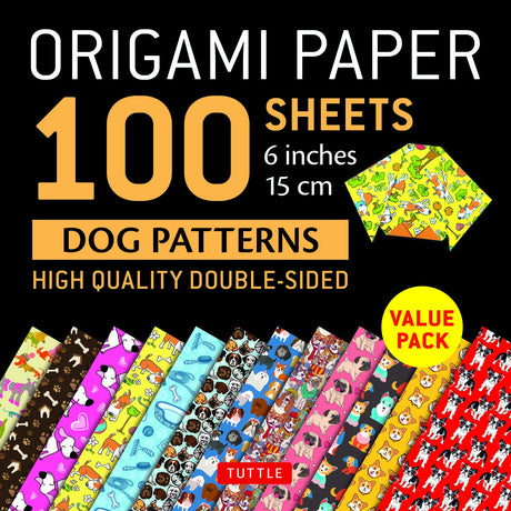 Origami Paper Dog Patterns 100 double-sided sheets with colorful dog designs for creative origami and paper crafts.
