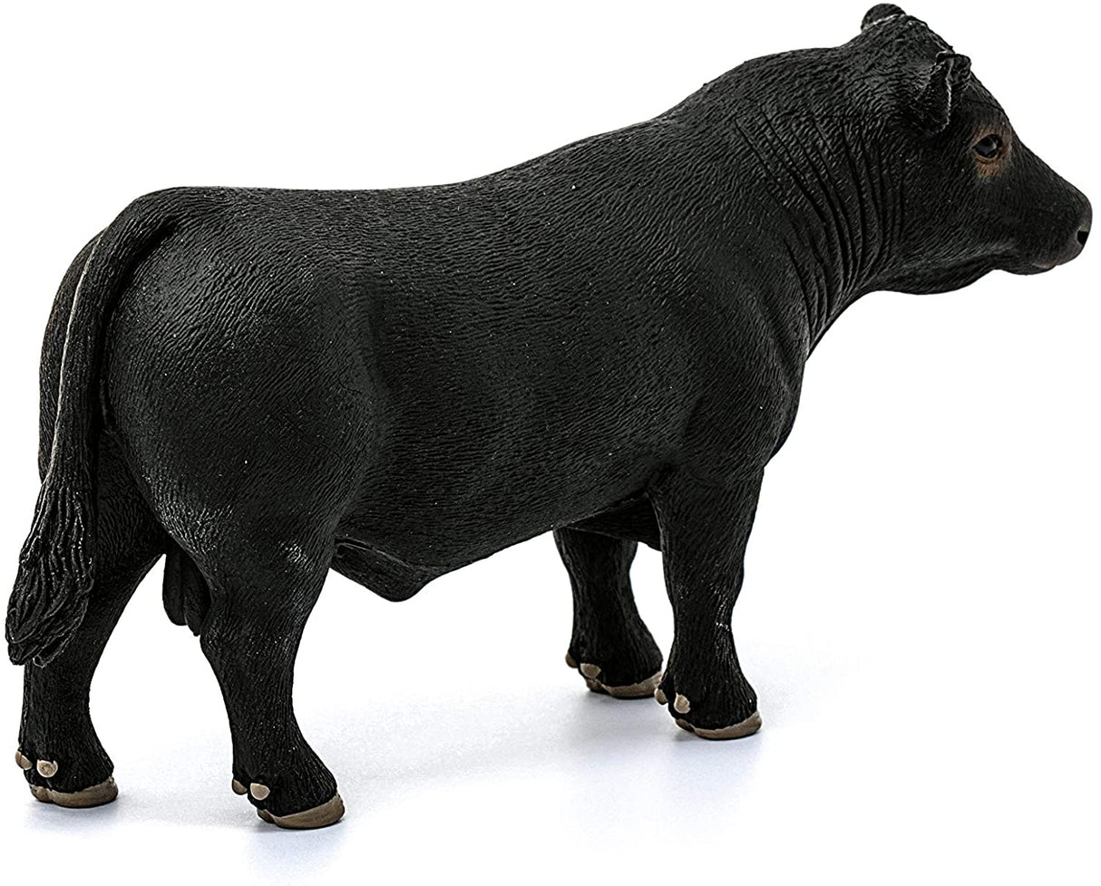 Black Angus Bull figurine showing a strong, black Angus cattle with short legs and no horns, perfect for collectors.