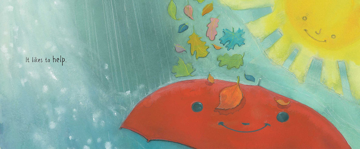 The Big Umbrella cover with a smiling red umbrella under rain and sun, illustrating kindness and inclusion.