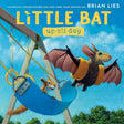Cover of Little Bat, Up All Day showing a bat flying near a squirrel on a blue swing under a sunny sky.