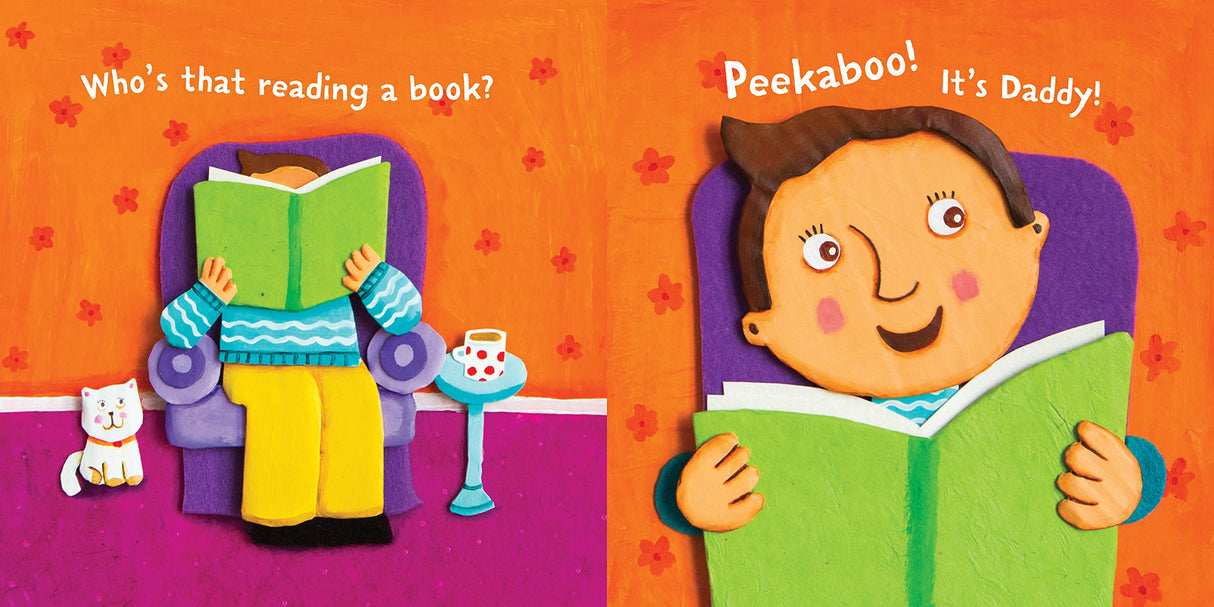 Indestructibles: Peekaboo shows a child and daddy playing peekaboo with books in a colorful, baby-friendly illustration.