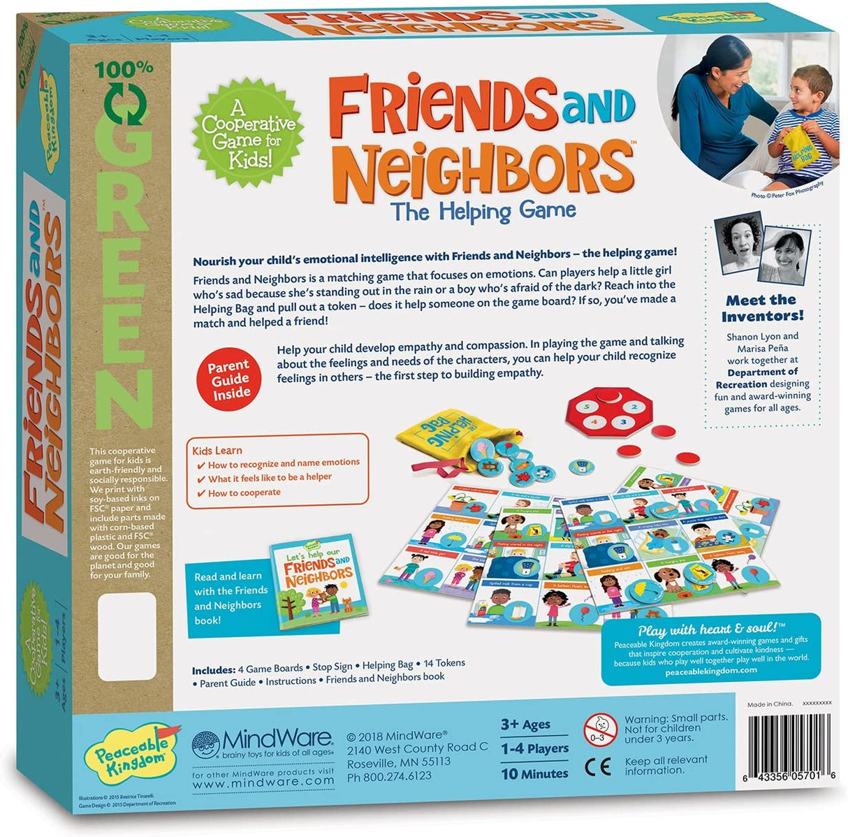Friends and Neighbors game box showing cooperative social-emotional matching game for kids to build empathy and compassion.