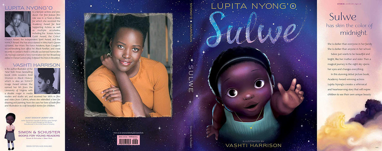 Sulwe book cover by Lupita Nyong’o showing a dark-skinned girl reaching out under a starry night sky.