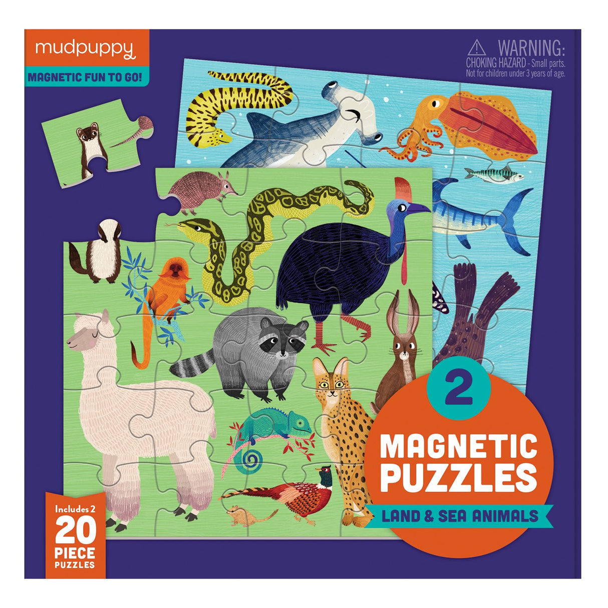 20pc Land & Sea Animals Magnetic Puzzle featuring colorful land and sea animal illustrations on two 20-piece puzzles.
