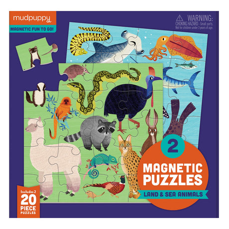 20pc Land & Sea Animals Magnetic Puzzle featuring colorful land and sea animal illustrations on two 20-piece puzzles.