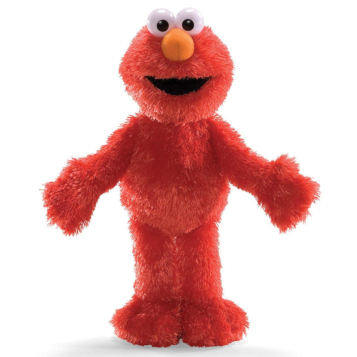 Elmo plush toy with soft red fur, orange nose, and big eyes, perfect for cuddling and Sesame Street fans.