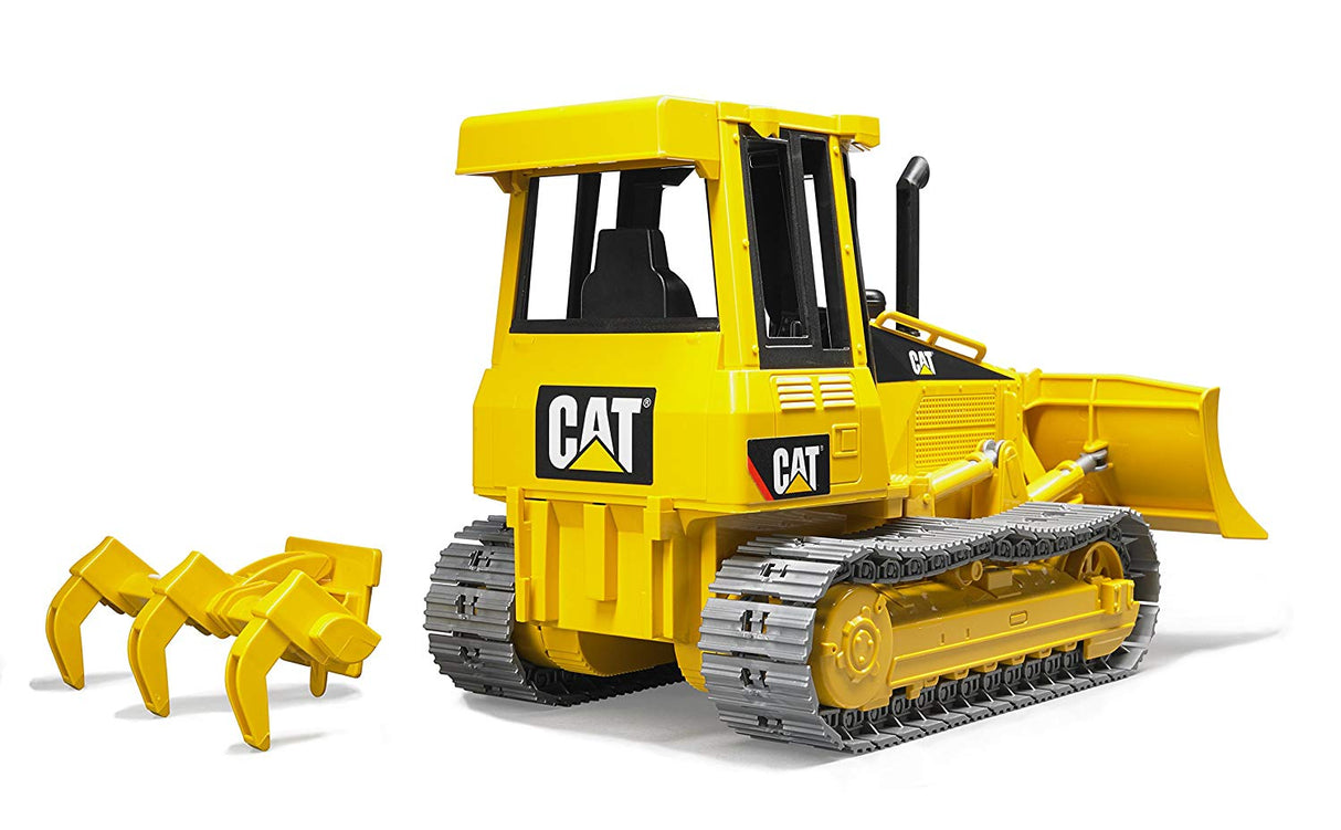 Cat Track-Type Tractor model with movable blade and detachable scarifier, detailed plastic design in 1:16 scale.