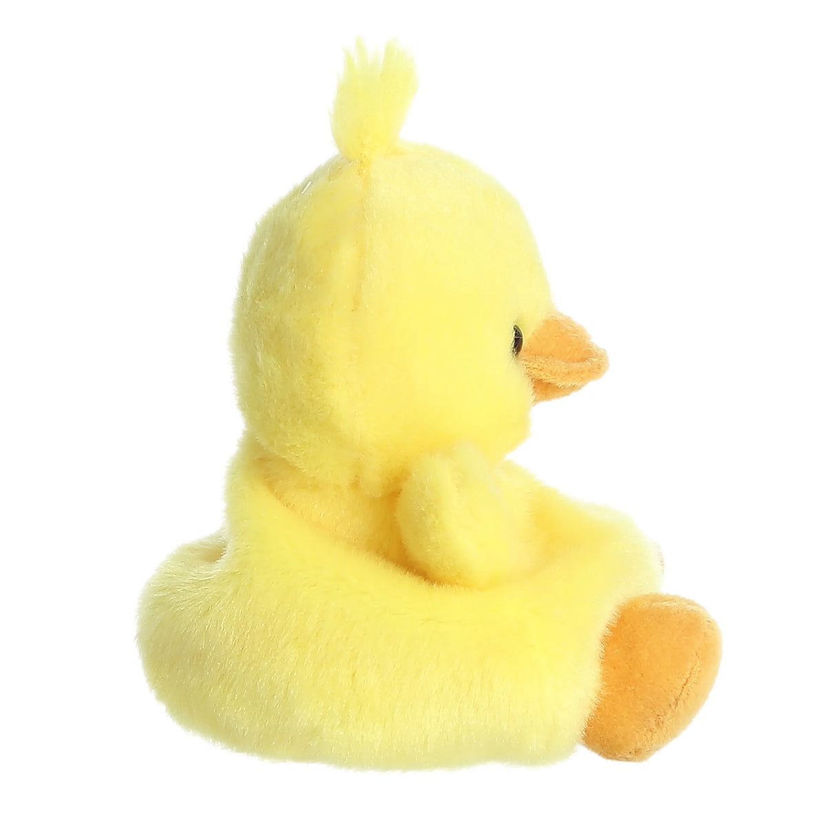 Soft and fluffy 5-inch plush toy in the shape of a yellow duck, Palm Pals Darling Duck ready for adventure.