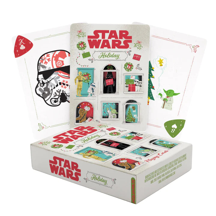 Star Wars Christmas Playing Cards featuring holiday-themed Star Wars characters and designs in a festive deck.
