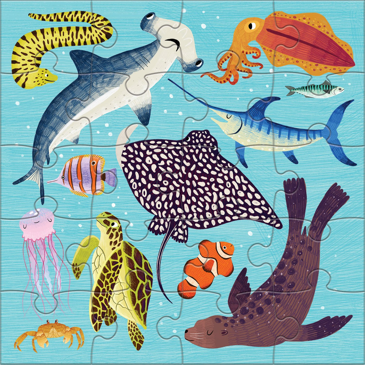 20pc Land & Sea Animals Magnetic Puzzle featuring colorful sea creatures like shark, turtle, clownfish, and octopus.
