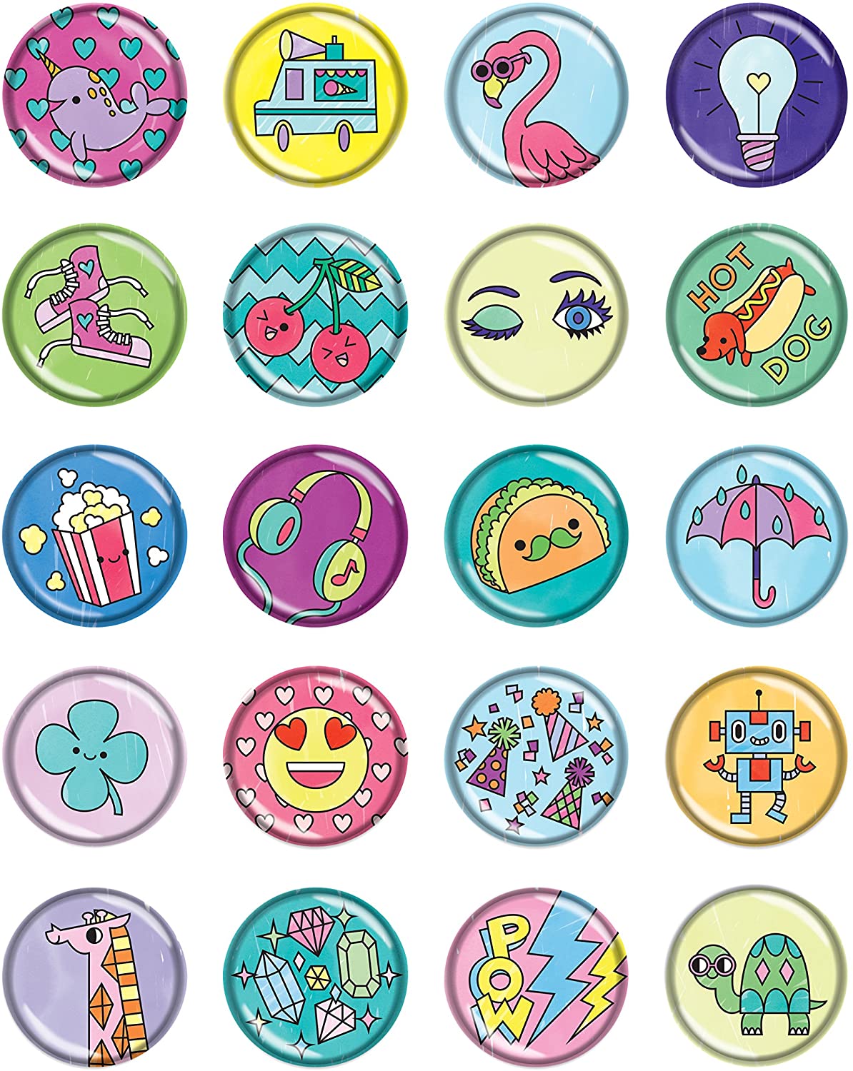 Make Your Own Puffy Stickers featuring colorful, fun, and unique round designs for creative sticker making.