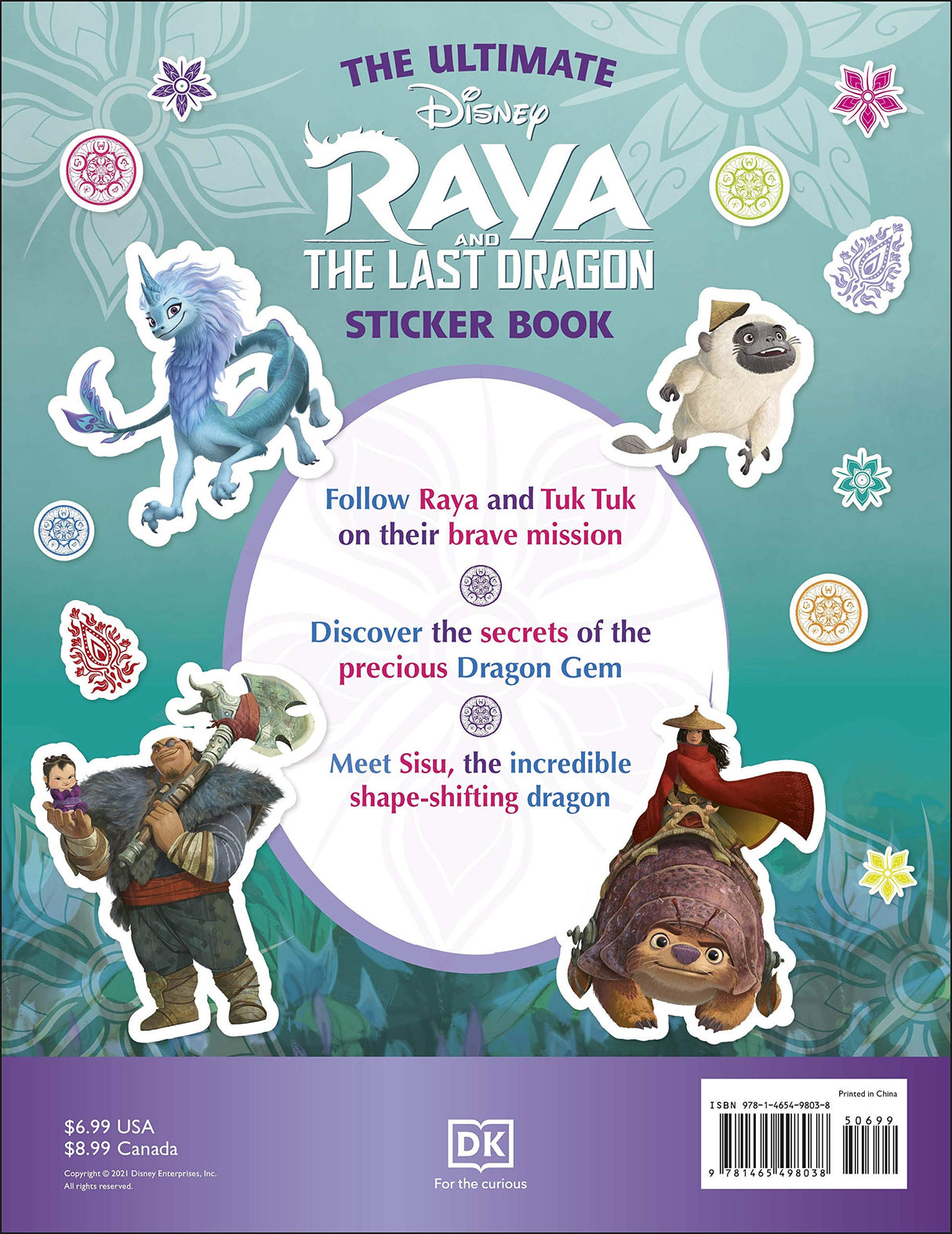 The Ultimate Sticker Book | Raya & the Last Dragon featuring characters Raya, Tuk Tuk, and Sisu with colorful stickers.